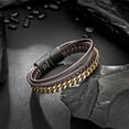 thumbnail image 2 of Cyberpunk Style Men's Bracelet - Multi-Strand Brown and Gold Leather & Woven Steel Chain Design for the Avant-Garde Man Gifts for Men-22.5cm, 2 of 7