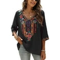 thumbnail image 6 of Higustar Womens Tops Summer Embroidered Blouses Dressy Casual Ladies Plus Size V Neck 3/4 Sleeve Peasant Mexican Tops - Cotton Rayon-328/H-Black-2XL, 6 of 10