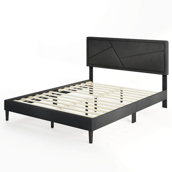 Infans Queen Size Bed Frame w/ High Headboard & Wooden Slats No Box Spring Needed