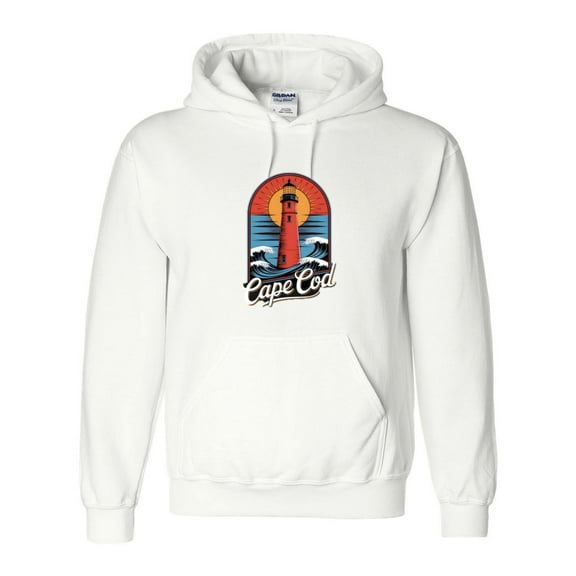 Cape Cod 2025 Retro Sun Lighthouse Massachusetts Trip Graphic Pullover Hoodie, up to size 5XL