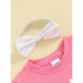 thumbnail image 6 of Suealasg 3Pcs Kid Toddler Baby Girls Birthday Clothes Set Short Sleeve Crew Neck Letters Print Romper/T-shirt +Flare Pants +Hairband 6M 1T 2T 3T 4T 5T Summer Outfits, 6 of 9