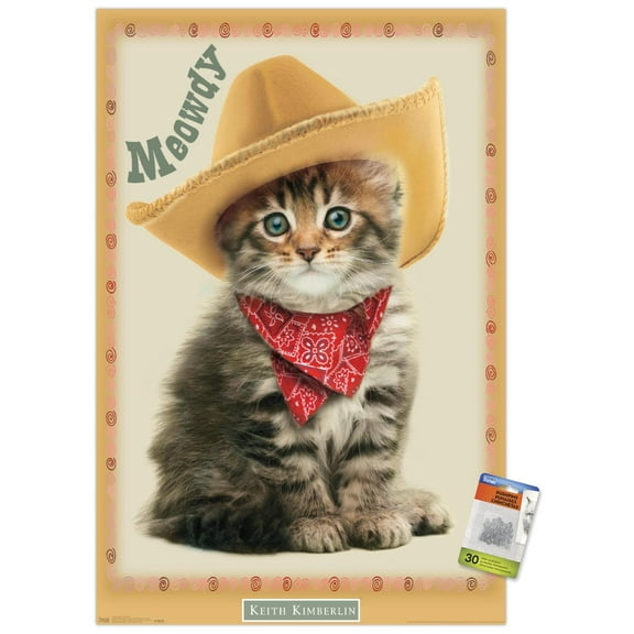 Keith Kimberlin - Kitten - Meowdy Wall Poster with Push Pins, 22.375" x 34"