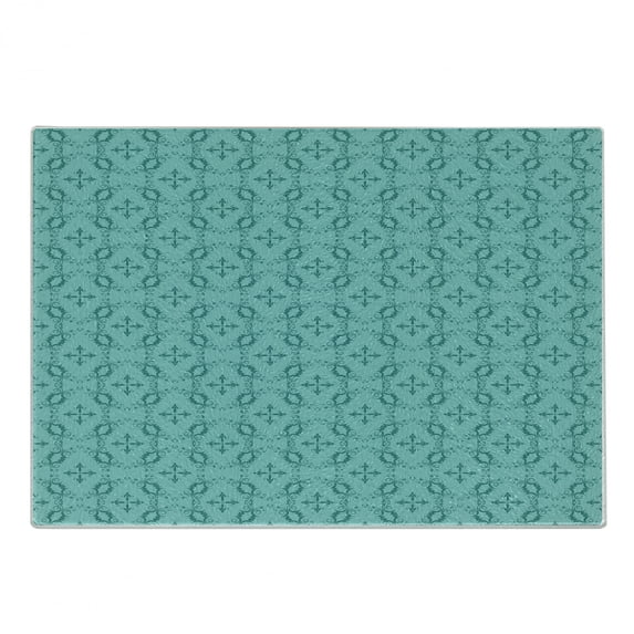 Teal Cutting Board, Ornamental Baroque Floral Swirls Renaissance Style Victorian Pattern, Decorative Tempered Glass Cutting and Serving Board, Small Size, Turquoise and Teal, by Ambesonne