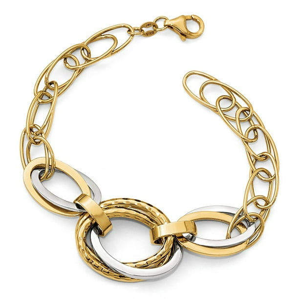 Black Bow Jewelry Company 14k Two Tone Gold Polished & Hammered Oval