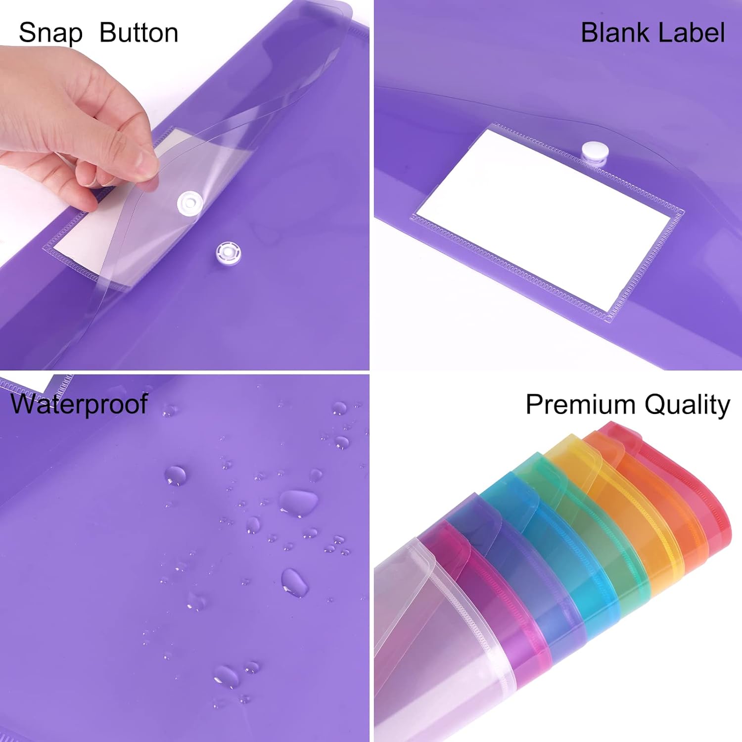 ED 30pcs Plastic Envelopes Poly Envelopes, Document Folders with Snap Button Closure, Letter Size, A4 Size with Label Pocket for School Home Work Office Organization, 6 Colors