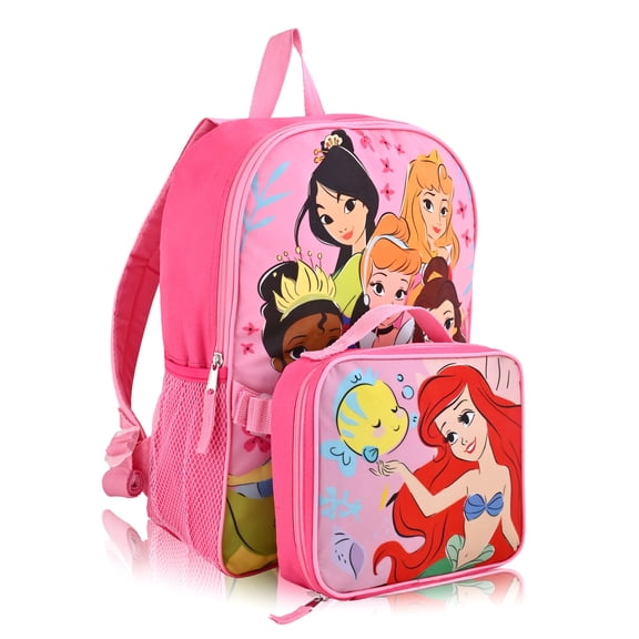 Disney Princess Backpack for School and Lunch Box for Kids | Kids Knapsack and Insulated Lunch Bag Lunch Box for Girls, Boys, Unisex | Disney Princess Pink Reusable Lunchbox Set