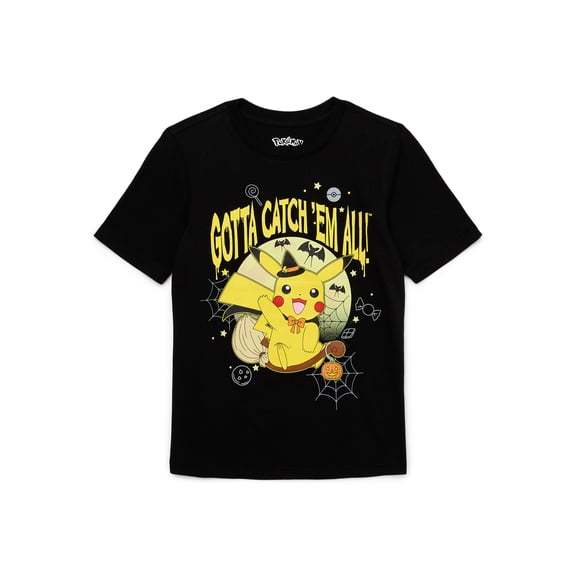 Pikachu Spooky Nights Little Boys and Big Boys Graphic Tee with Short Sleeves, Sizes 4-18