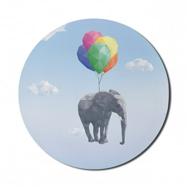 Animal Mouse Pad for Computers, Attached to Colorful Baloons in Sky Geometric Paper Effect Polygonal Art, Round Non-Slip Thick Rubber Modern Gaming Mousepad, 8" Round, Multicolor, by Ambesonne