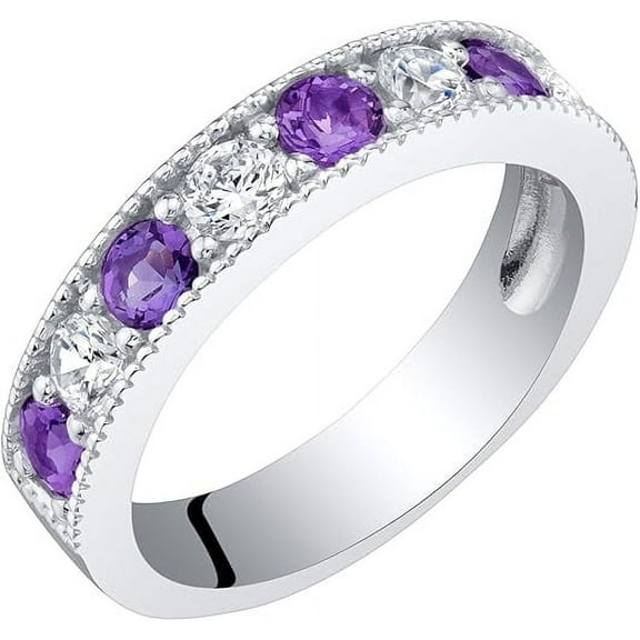 Rag Jewels 2.00 Ct Round Cut Amethyst & Diamond Engagement Wedding Thanksgiving Christmas Half Band Ring 14K White Gold Plated 925 Sterling Silver For Women's -7