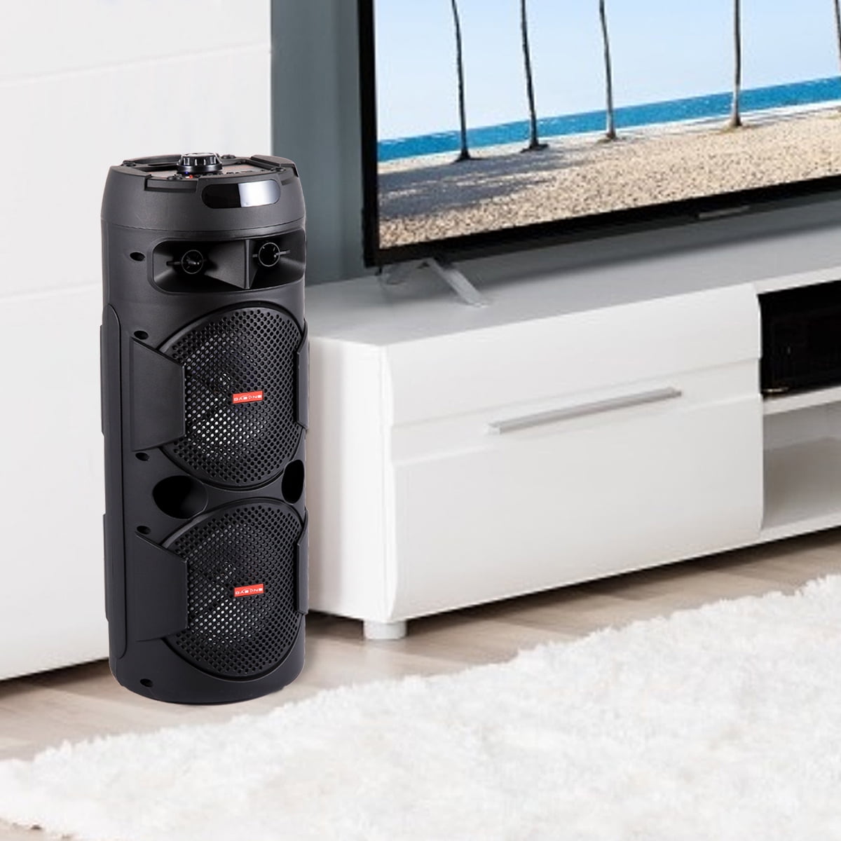 RIDWIND Portable Bluetooth Party Speaker with Dual 6.5" Subwoofers, 4000W,TWS Stereo, Deep Bass, Rechargeable Battery, AUX/FM, LED Lights, Remote & Mic for Indoor/Outdoor Events