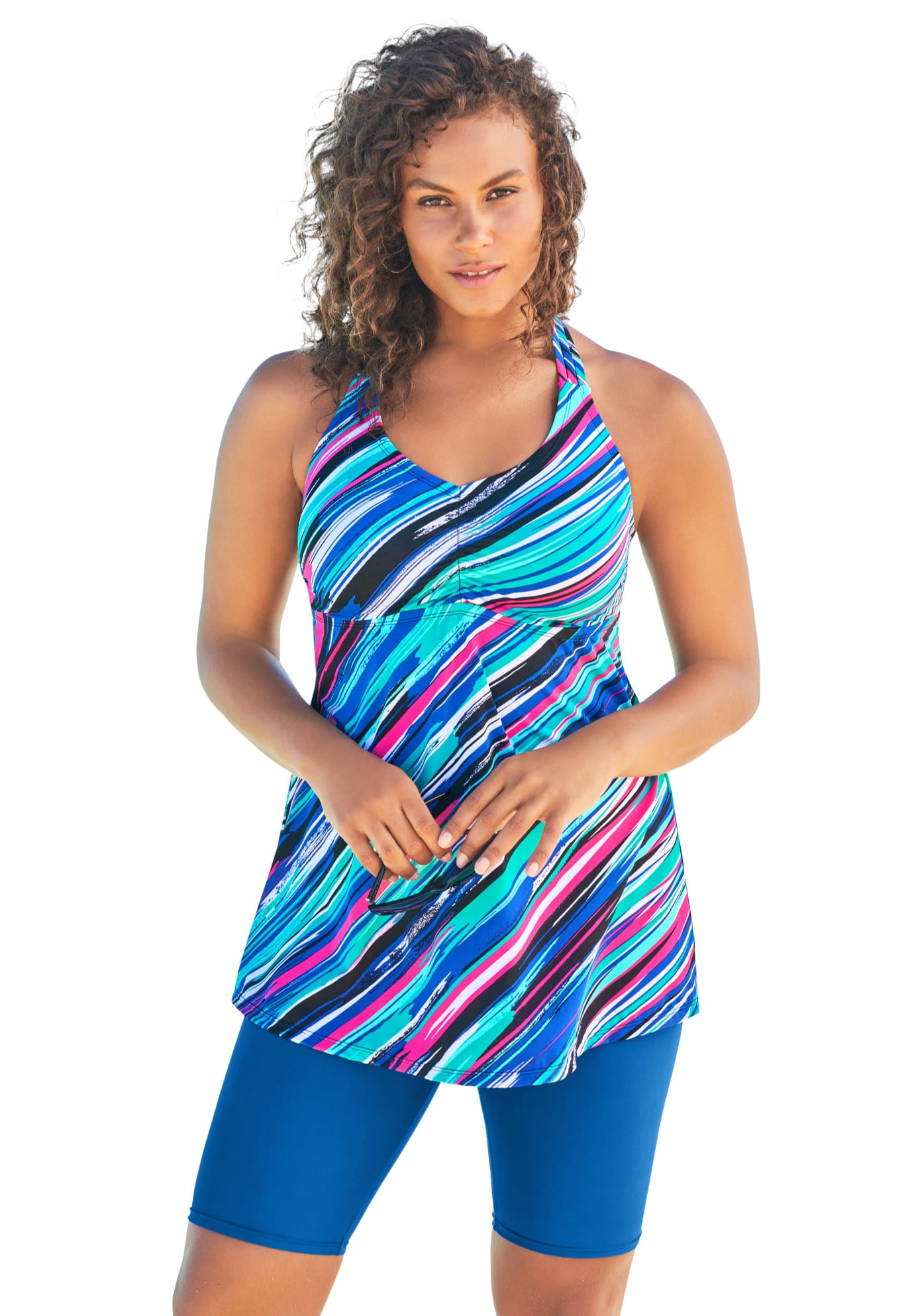 Swimsuits For All Women's Plus Size Longer Length Braided Tankini Top
