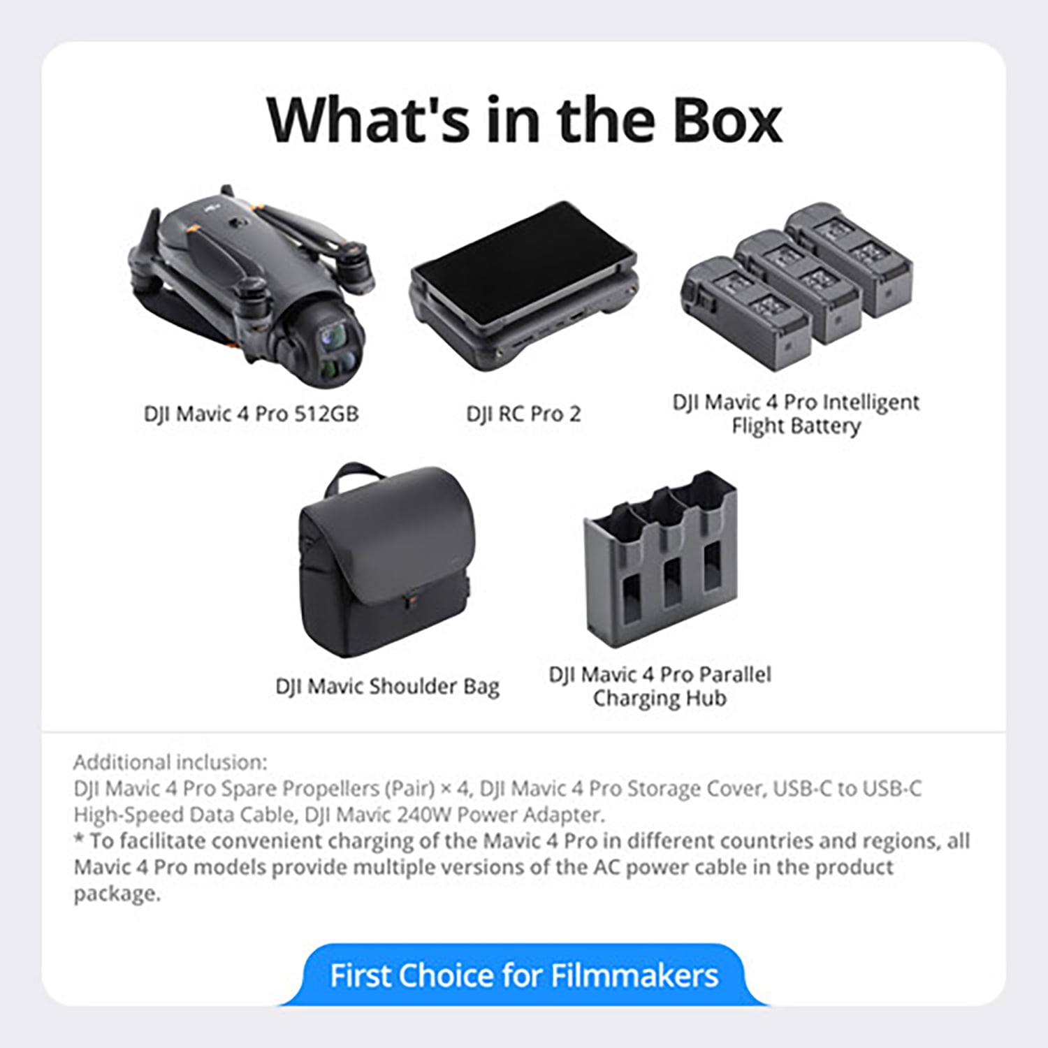 DJI Mavic 4 Pro Triple Camera Flagship Drone Creator Combo (DJI RC Pro 2), 512GB Onboard Storage, 100MP Hasselblad Camera, 6K HDR Video, 0.1-Lux Nightscape, Obstacle Sensing Bundle with Deco Gear Kit