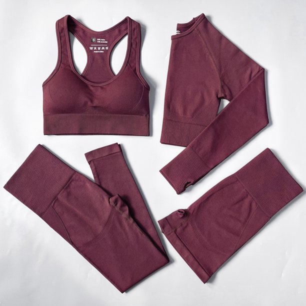 2/3/4 Uds. Conjunto de Yoga sin costuras para mujer, ropa deportiva de entrenamiento, ropa de gimnasio, Top corto de manga larga, mallas de cintura alta, traje deportivo Tan Jianjun unisex