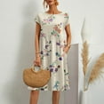 thumbnail image 2 of SNOWSONG Sundresses for Women 2024 2024 New Women's Round Neck Comfortable Cotton Short Sleeved Dress with Pocket, Boho Dresses, Casual Dresses, Maxi Dress for Women One Dress Beige L, 2 of 4