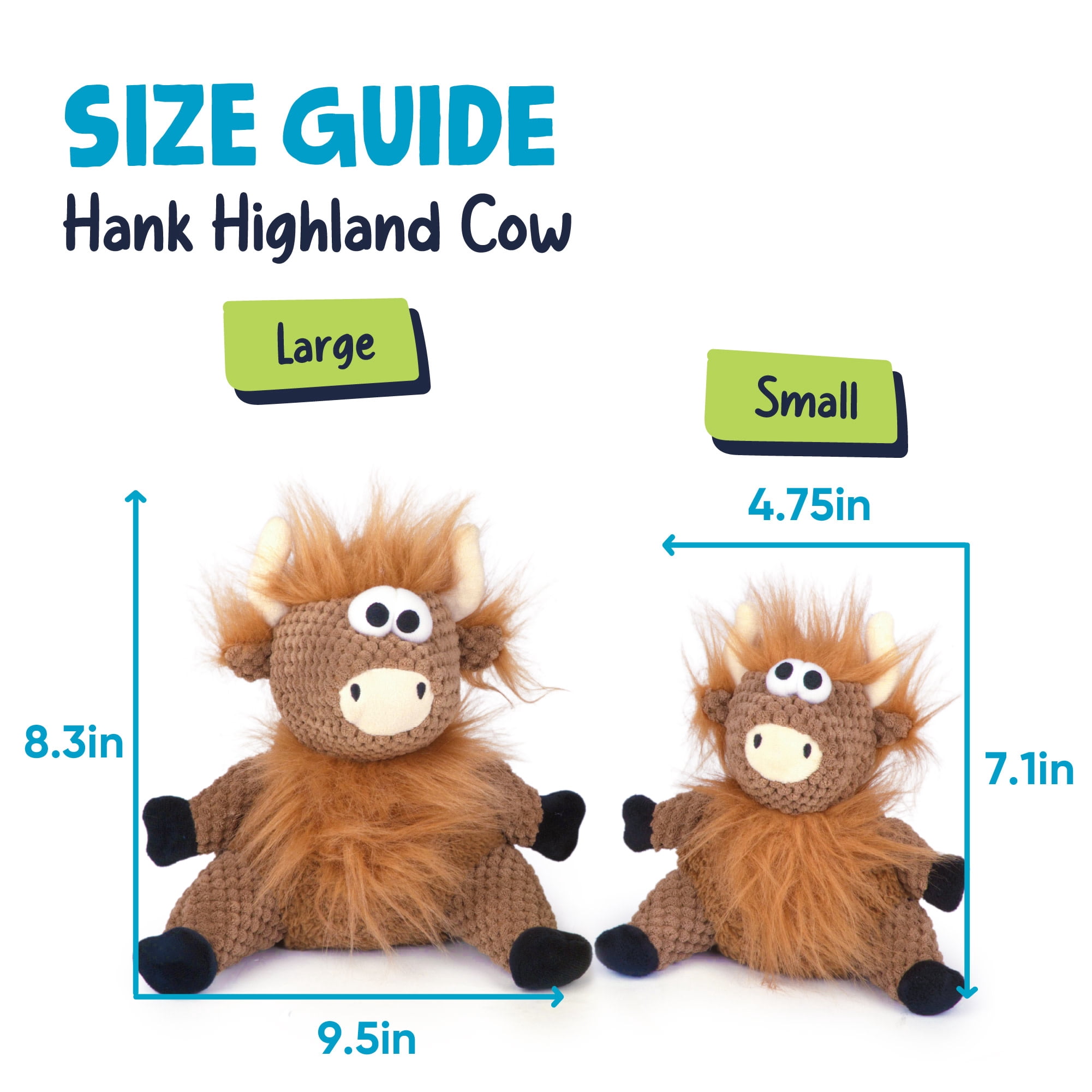 goDog Checkers Sitting Highland Cow Hank Plush Squeaky Dog Toy with Chew Guard Technology