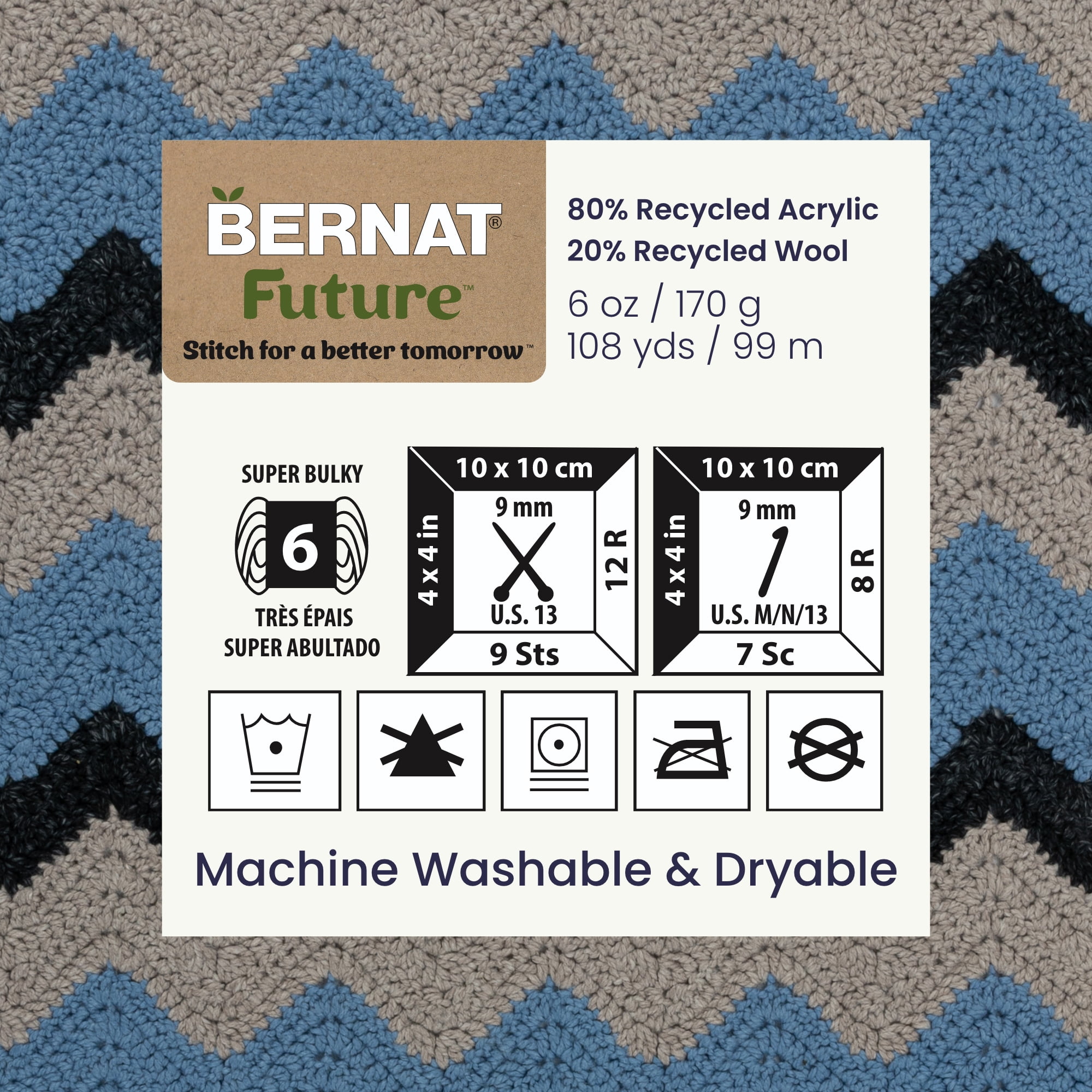 Bernat® Future Recycled Wool™ #6 Super Bulky Blend Yarn, Acidic Moss 6oz/170g 108 Yards (3 Pack)