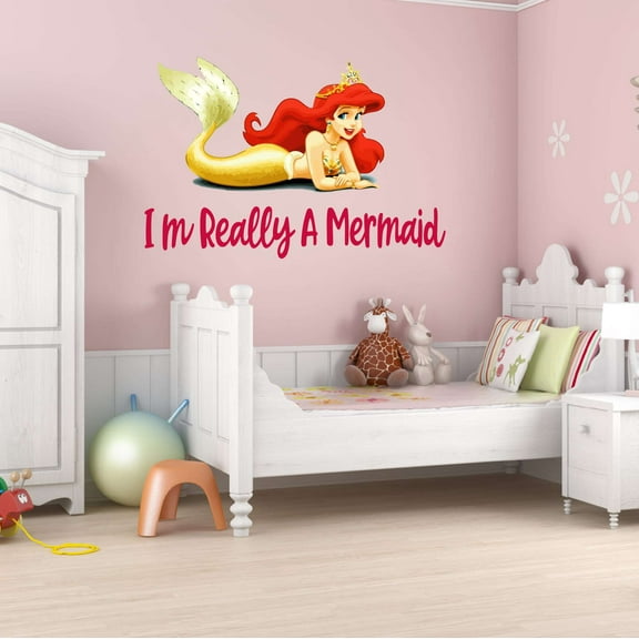 I'm Really A Mermaid Sea Under Water Sea Creatures Crab Octopus Fish Seahorse Clam Shellfish Urchin Kelp Sweet Dreams Bedtime Unicorn Holiday Decorating Wall Decal Sticker - Size: 40 In X 28 In