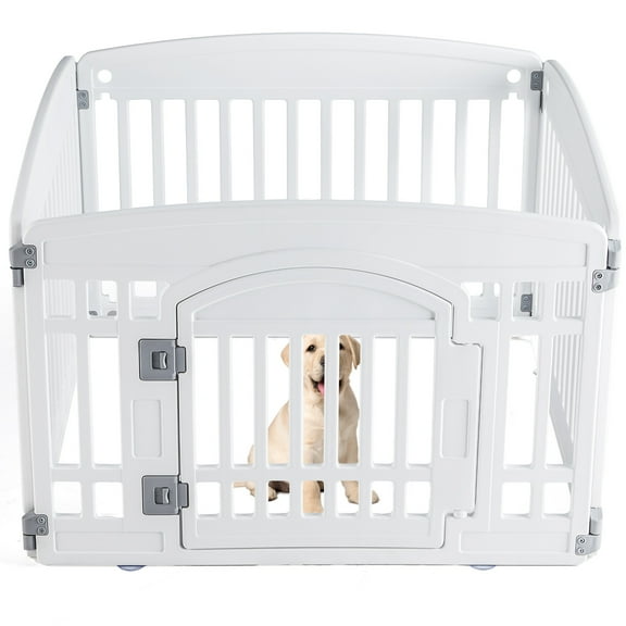 Portable Plastic Dog Playpen | Modular Exercise Fence for Puppies & Small/Medium Dogs | Indoor & Outdoor Use | White 4 Panel