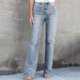 thumbnail image 2 of Gibobby Pantalones deportivos mujer Vaqueros largos de tubo recto con cintura de lavado de verano para mujer(Azul,G), 2 of 5