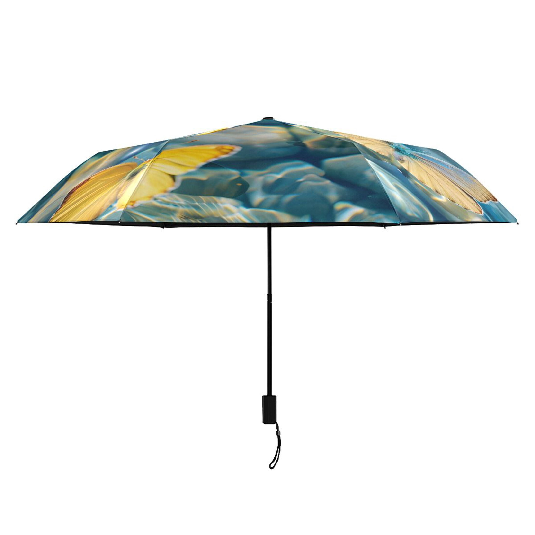 Butterflies on Clear Water Compact Sun Umbrella Windproof Travel Umbrellas for Rain Strong Portable UV Protection