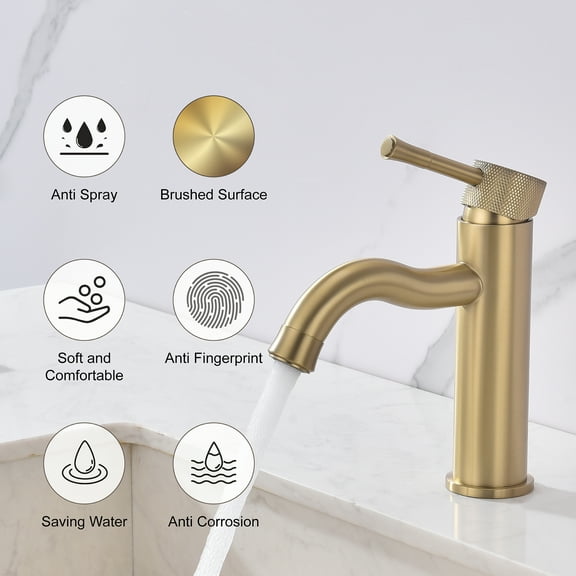 Brushed Gold Stainless Steel Single Lever Bathroom Vanity Sink Faucet with Extension Aerator for Washbasin Farmhouse Rv Vanity Lavatory  and Motorhome