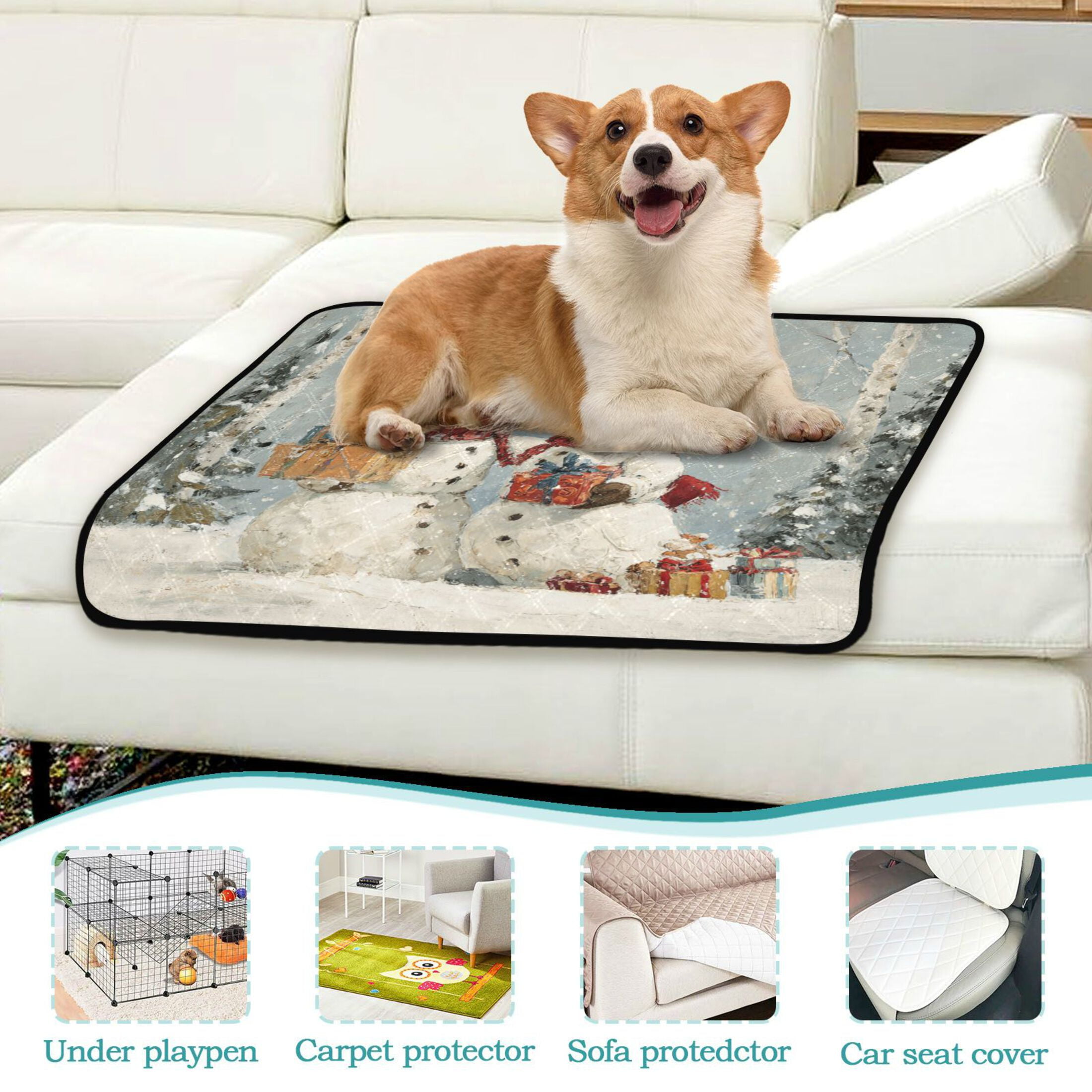 Qxltty Snowman Gift Cat litter Pads Pet Set of 2 Diaper Mats Center Anti-leakage Layer Absorbent Soft and Comfortable