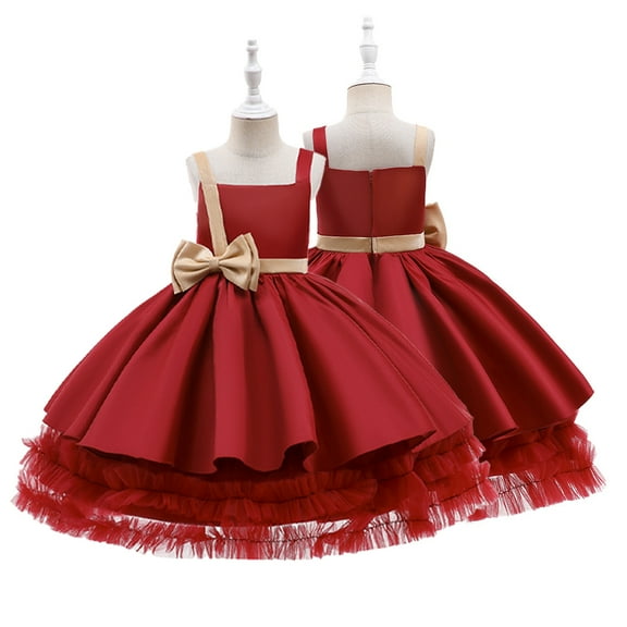 Esaierr 3-13T Toddler Girls Christmas Tulle Princess Dresses Kids Sleeveless Bowknot Tutu Formal Dress Party Gown