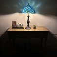 thumbnail image 2 of Stained Glass Table Lamp Blue Green Crystal Beans Included LED Bulbs for Living Room  Bedroom Bedside 12"W*12"D*22"H, 2 of 3