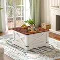 thumbnail image 3 of 31.5"Lift Top Coffee Table with Storage, Farmhouse Coffee Tables for Living Room, Square Coffee Table with Large Hidden Compartment & 2 Drawers & Adjustable Shelves, White, 3 of 7