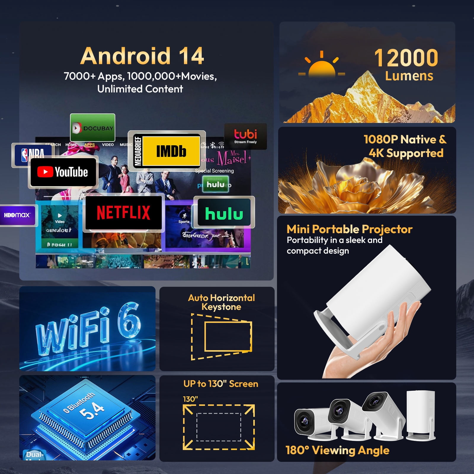 Salange P30 LCD Display Mini Multimedia Projector Native 1080P Support 4K 8K Home Theater