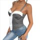 thumbnail image 2 of Top de Vestir de Negocios para Mujer con Tirantes Finos, Escote Bajo y Rayas en Contraste y Lazo Gris L, 2 of 10