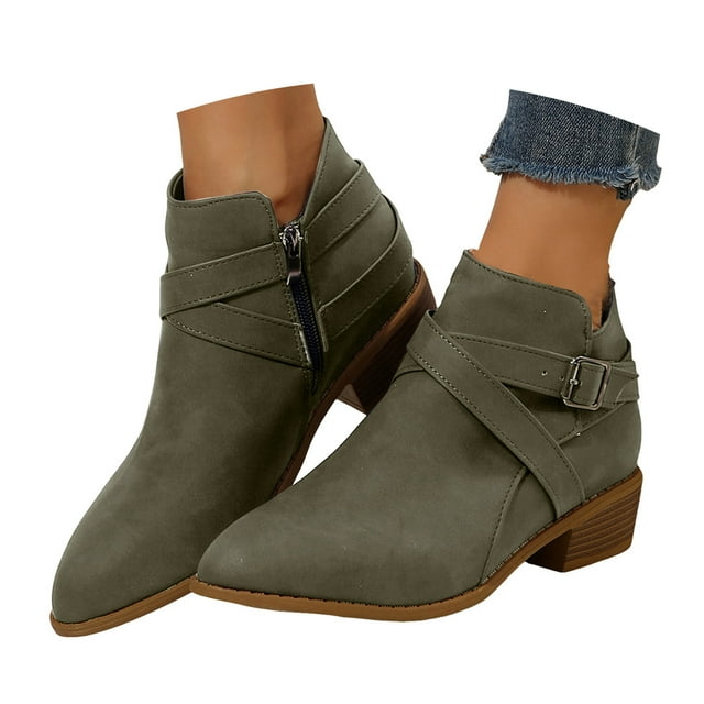 Bottes Habillées pour Femmes 2025 Mode Boucle Hiver Automne Confortables Bout Pointu Talon Bas Bottines Habillées
