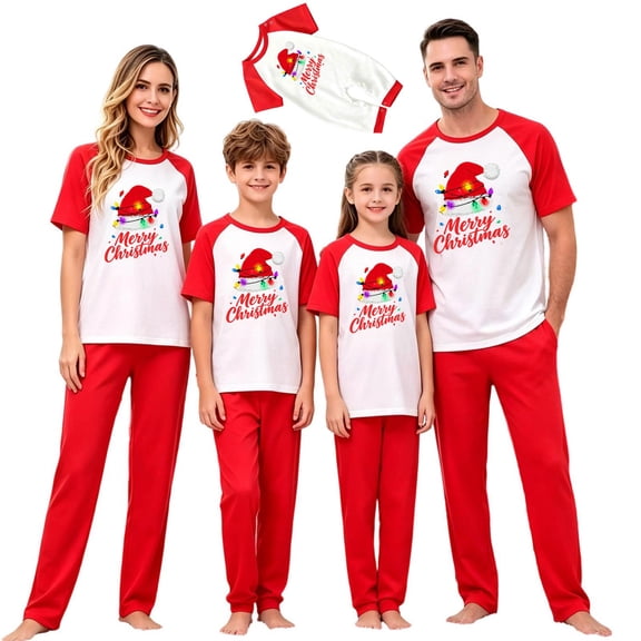 XUNKUSGA Matching Family Christmas Pajamas Set Classic Print Short Sleeve Top and Long Pants Sleepwear sets Matching Xmas Jammies for Family Photoshoot Home Lounging,Size 9-10 Years