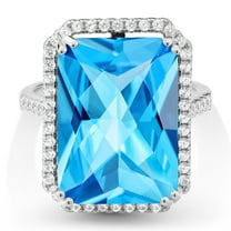 Gem Stone King 925 Sterling Silver Swiss Blue Topaz Ring for Women (15.50 Cttw, Octagon Checkerboard Cut 18X13MM, Gemstone Birthstone, Available in Size 5, 6, 7, 8, 9)