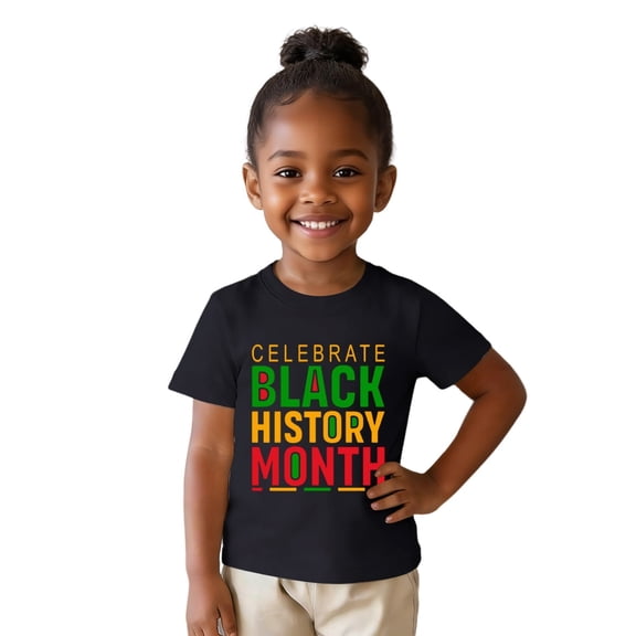 Byoo Toddler Girls Celebrate Black History Month T-Shirt Letter Printed Short Sleeve Shirt Casual Soft Daily Tee, Black