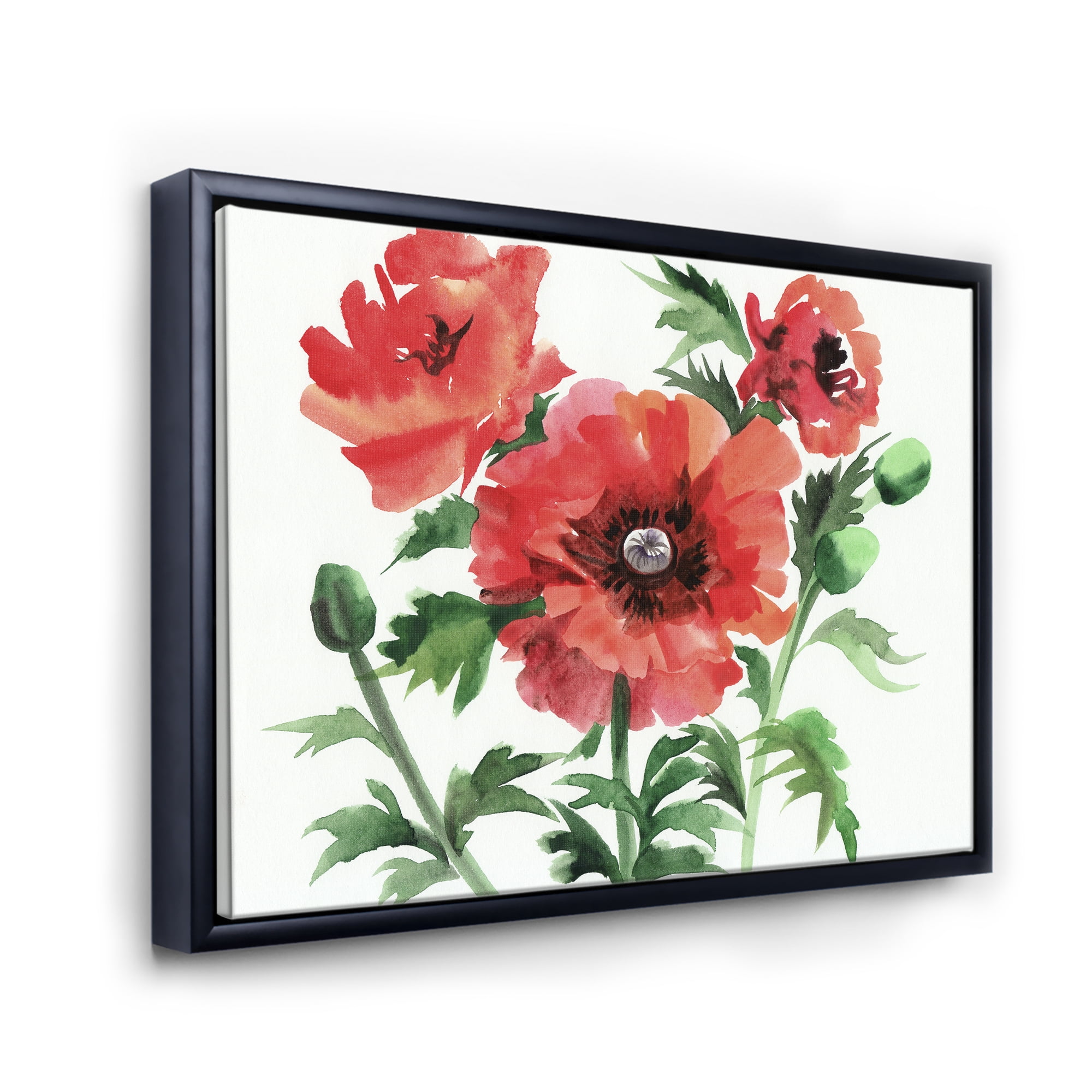 Designart 'Ancient Red Poppies II' Traditional Framed Canvas Wall Art Print