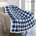 thumbnail image 5 of PAVILIA Buffalo Plaid Sherpa Blanket Throw | Fuzzy White Navy Blue Checkered Flannel Fleece Blanket for Couch Bed | Fluffy Warm Soft Plush Microfiber Blanket | 50x60, 5 of 7