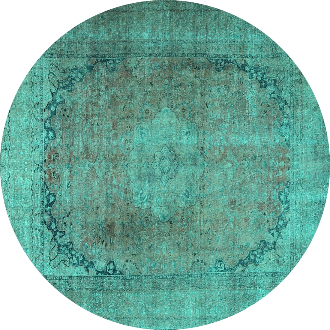 Ahgly Company Machine Washable Indoor Round Persian Turquoise Blue ...