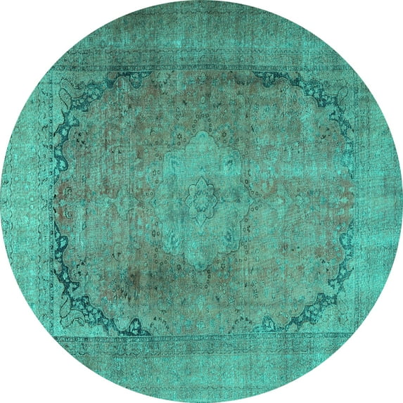 Ahgly Company Machine Washable Indoor Round Persian Turquoise Blue Traditional Area Rugs, 8' Round