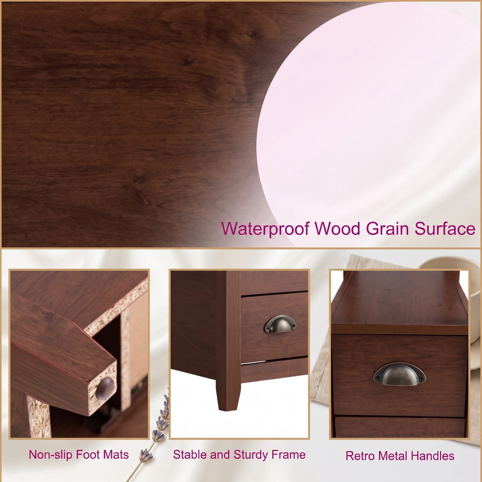 Furnibear Set of 2 Narrow Nightstands with 2 Drawers and Open Shelf Wooden Bedside End Tables for the Bedroom Set, Brown