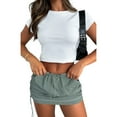thumbnail image 1 of Womens Low Waist Cargo Skirt Ruched Drawstring Mini Short Skirts with Pockets, 1 of 2