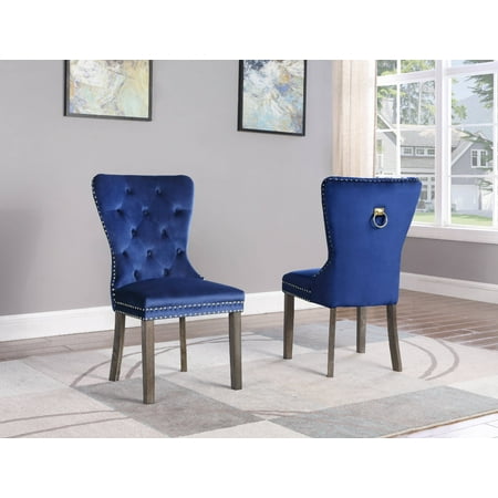 Best Quality Furniture Uph. Chair *Set of 2*, Tufted, Nailhead Trim, Ring Handle & Rustic Finish