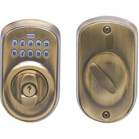 Schlage BE365VPLY609 Antique Brass Plymouth Keypad Deadbolt