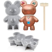 Bear Chocolate Silicone Molds, 1Pcs 3D Large Breakable Teddy Bear Chocolate Mold with 1 Hammer for Valentines Day Smash Bears, Mousse Cake, Dessert Baking, Jello, Candy, Big Gummy Bear