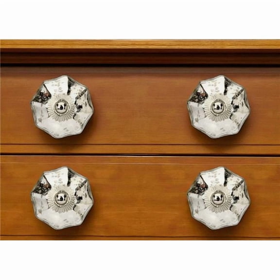 HomeRoots 635794 Silver Faceted Mercury Glass Drawer Pull Knobs - Set of 6