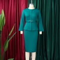 thumbnail image 4 of AURA Plus Size Elegant Round Neck Pencil Midi Dress Nine Sleeve High Waist Office African Work Dress with Belt, 4 of 10