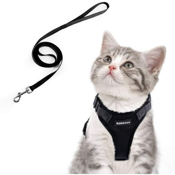 Cat Small Dog Leash Kitten Harness Adjustable Black Xs Reflective Cat Harness Collar Breathable Vest For Rabbit, European Cat, Maine Coon, Persian, Clip On With Leash