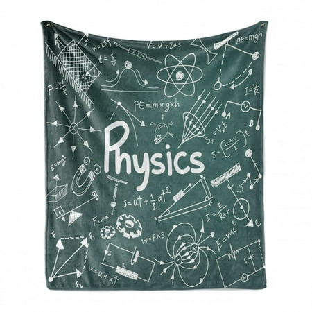 

School Soft Flannel Fleece Blanket Physics Science Education Theme Mathematical Formula Equation on School Board Cozy Plush for Indoor and Outdoor Use 50 x 70 Army Green White by Ambesonne