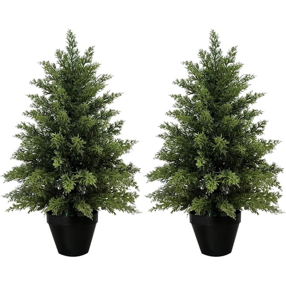 OLIVIVI Artificial Cedar Tree 2FT Outdoor Artificial Topiary Cedar Plants Fake Tree for Home Decor Indoor Fake Lifelike Potted Cypresses Tree 2 Pack