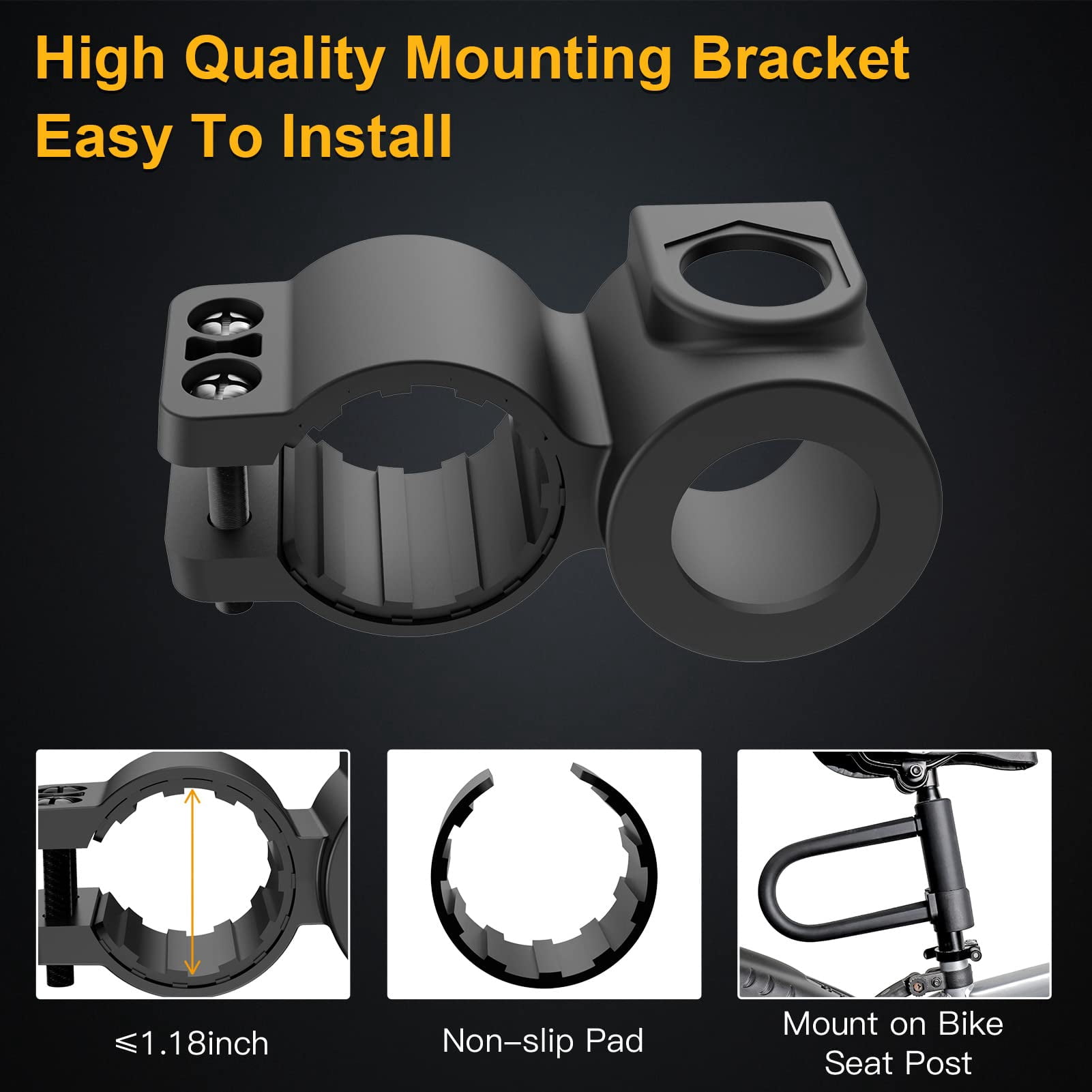 High Security Heavy Duty Bike U Lock with 16mm Thick Shackle 4ft 6ft Flexible Security Cable Sturdy Mounting Bracket for Bicycle Motorcycle E Bike